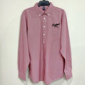 Devon & Jones Leinenkugel Shirt Red Check Gingham Long Sleeve Work Shirt Sz XL